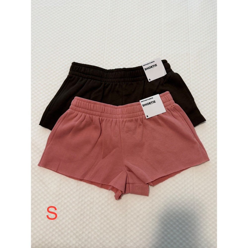 Refuge Fleece Shortie Shorts Womens S Brown Pink 2 Pack Raw Hem Elastic Waist